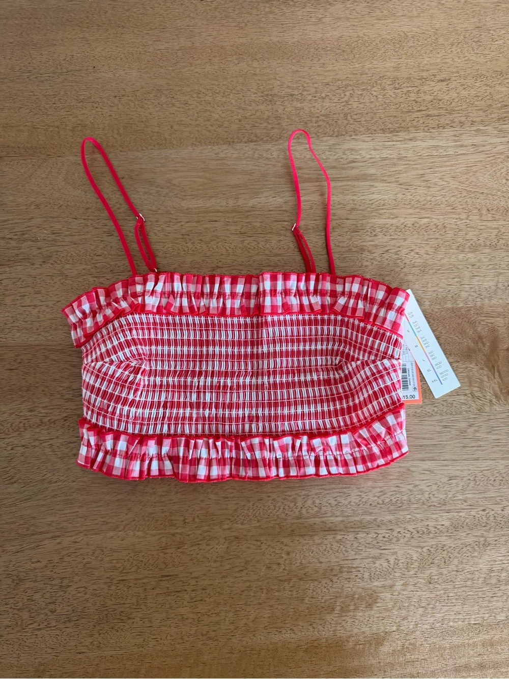 Colsie Red Gingham Smocked Crop Top Ruffle Cottagecore Picnic Y2K S NWT